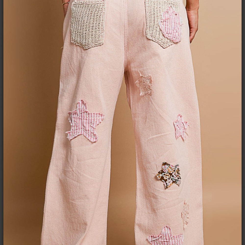 P8148- POL colored denim star patchwork pants with matching star hooded top - Picture 2 of 4